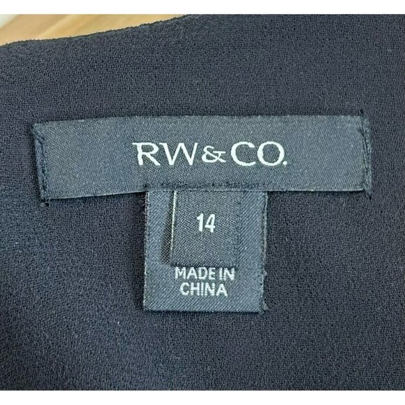 RW & Co Midi Dress Womans Size 14 Black Cap Sleeve Keyhole Back Front Slit Party - Picture 3 of 7